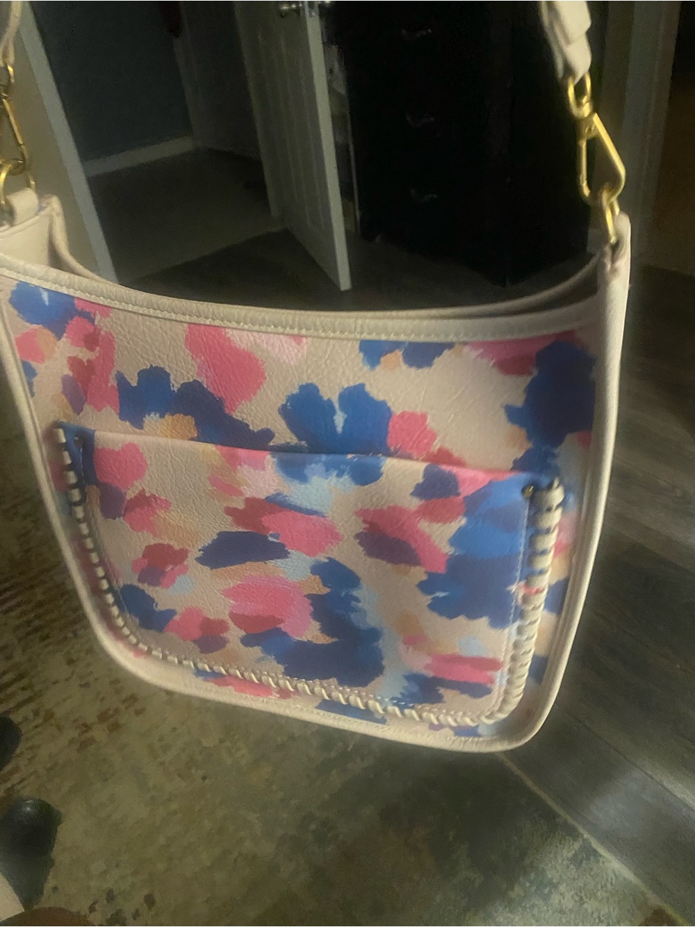 Style & Co. Cream Shoulder Bag with Blue and Pink Floral Splash